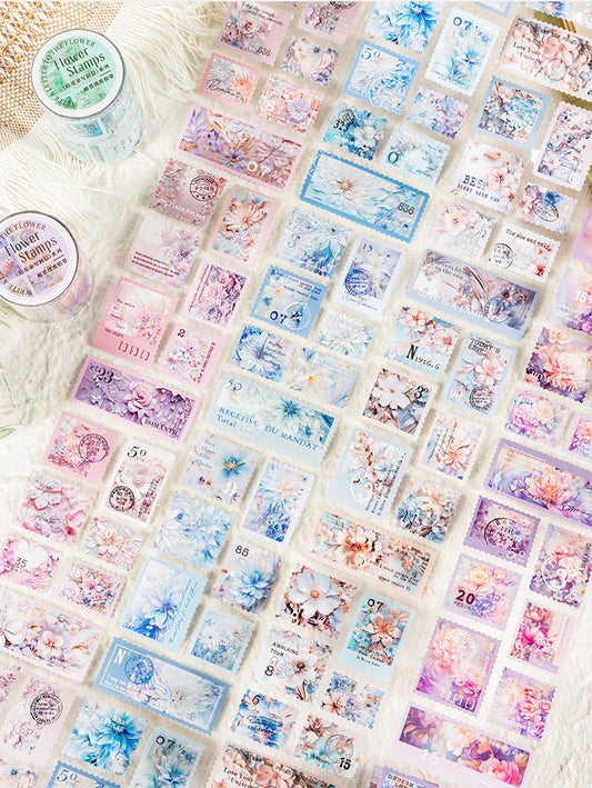 Flower Stamps PET Stickers Roll