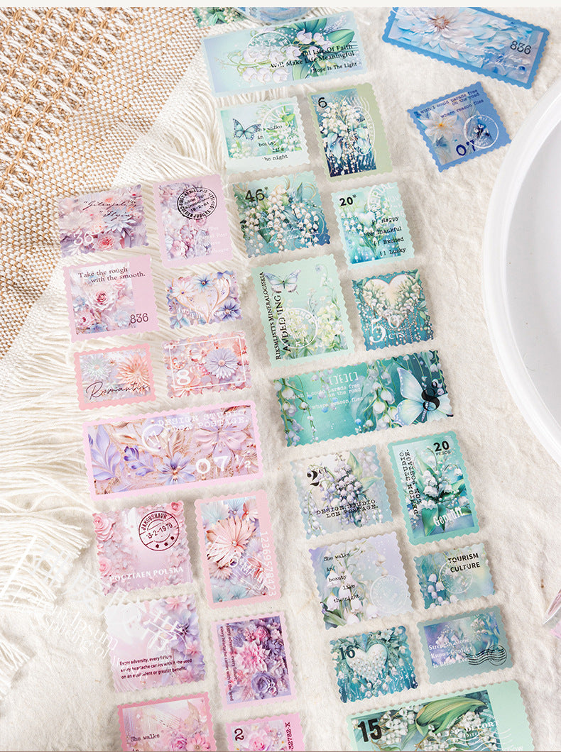 Flower Stamps PET Stickers Roll
