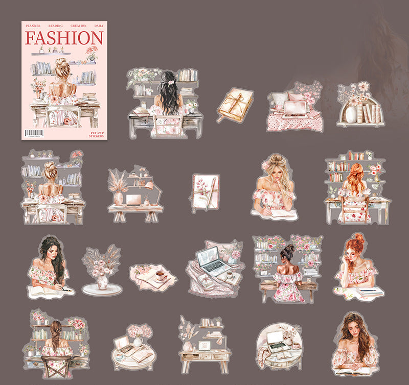 Fashion Reading PET Stickers