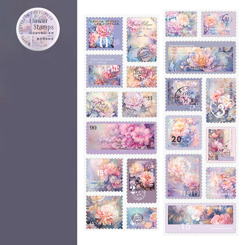 Flower Stamps PET Stickers Roll